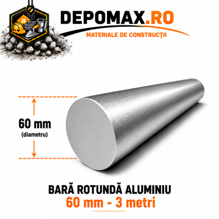 Bara rotunda aluminiu 60 mm, 3 metri, EN AW-6082